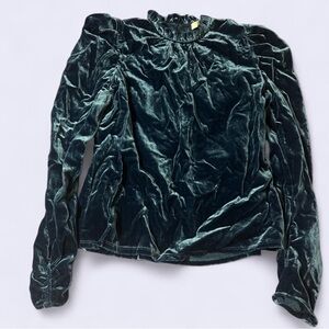 Wayf Erika deep blue velvet puff sleeve blouse